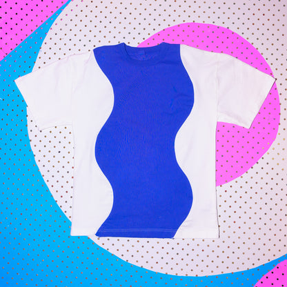 Double Squiggle Zero Waste Tee - White/Blue L