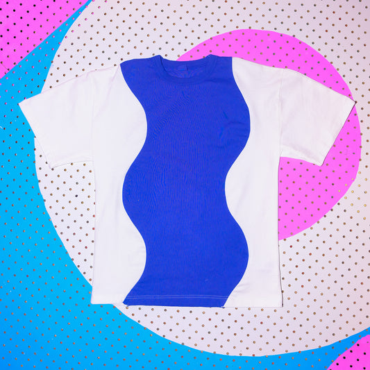 Double Squiggle Zero Waste Tee - White/Blue L