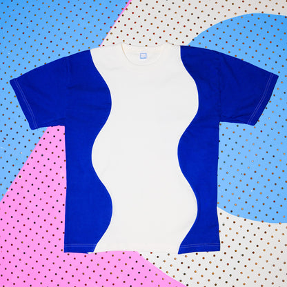 Double Squiggle Zero Waste Tee - Blue/White L