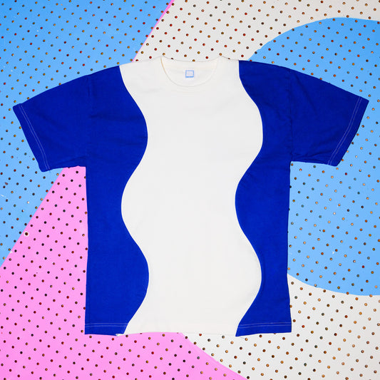 Double Squiggle Zero Waste Tee - Blue/White L